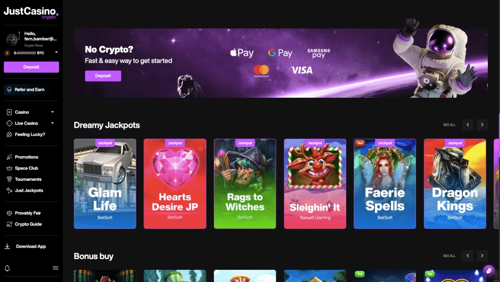 justcasino.io theme - astronaut