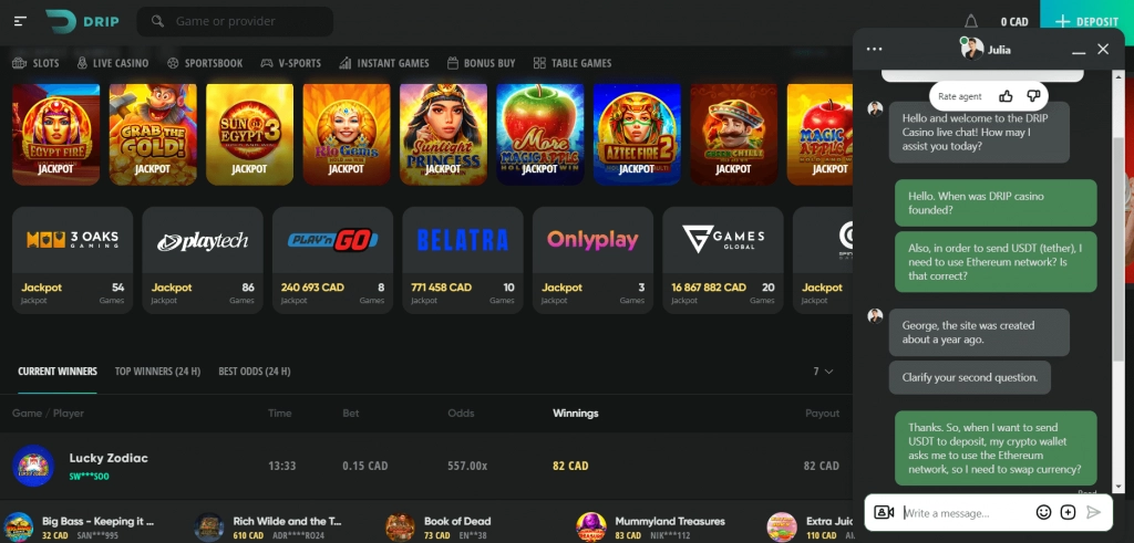 Drip Casino Customer Support