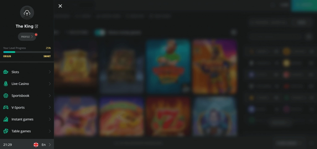 drip casino main menu