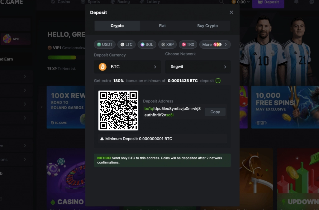 bc.game minimum deposit