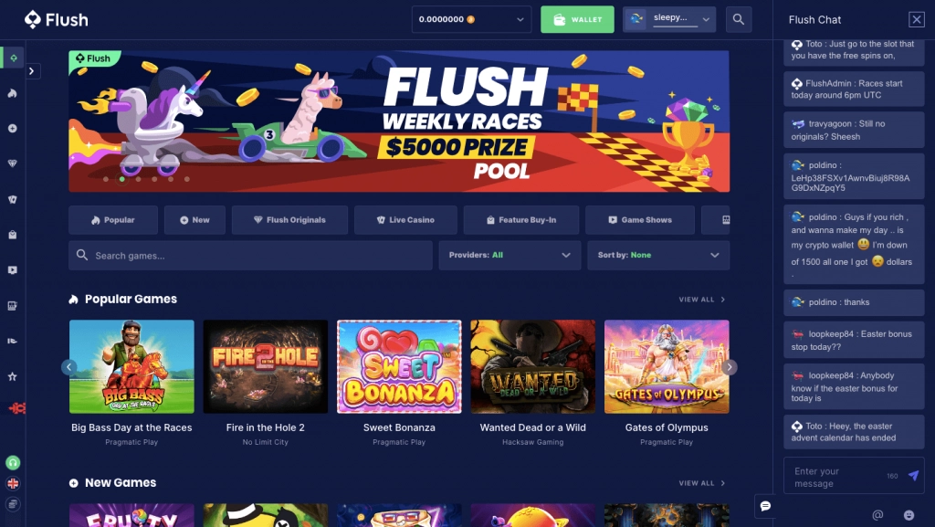 flush casino player chat