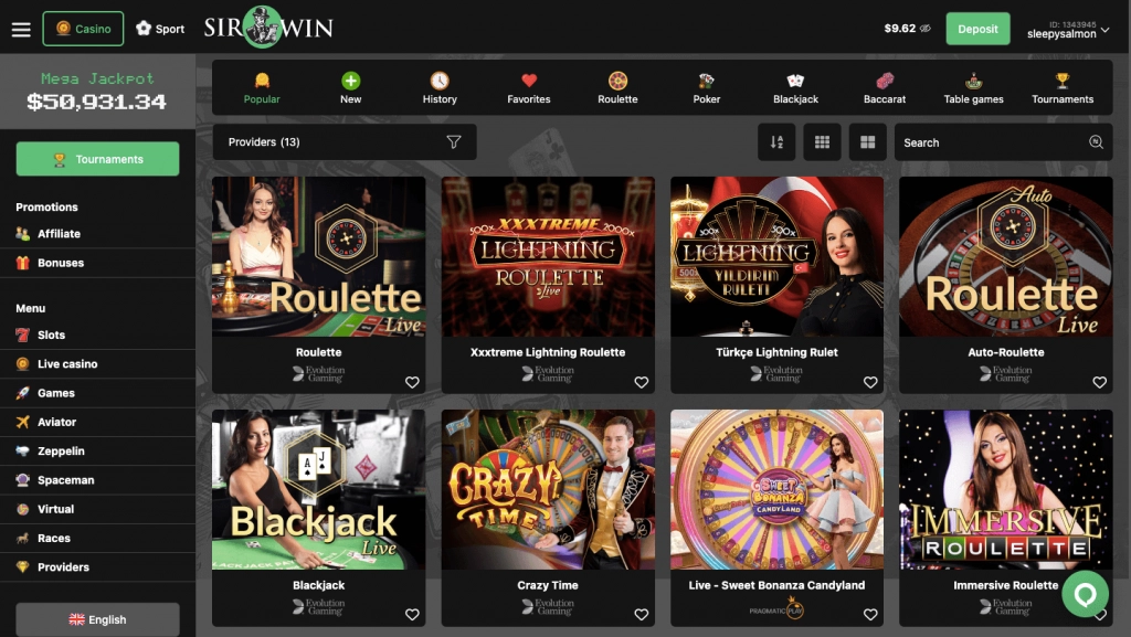 sirwin live casino games