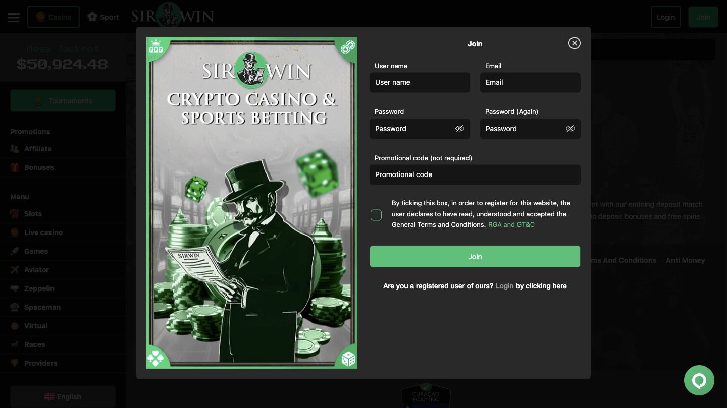 sirwin sign up