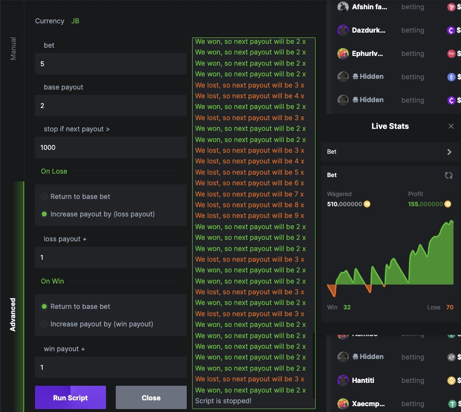 payout martingale script