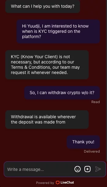 ybets live chat
