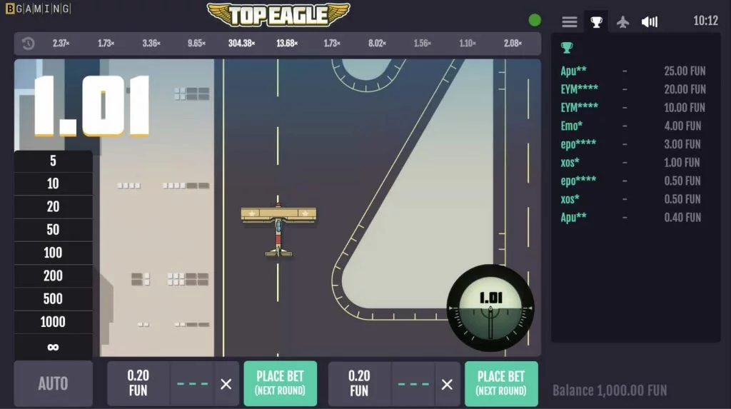 auto betting in top eagle by bgaming